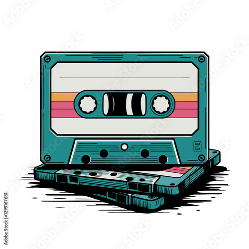 Vintage Retro Cassette Tape Vector Illustration Music Nostalgia 1980s Audio Recording