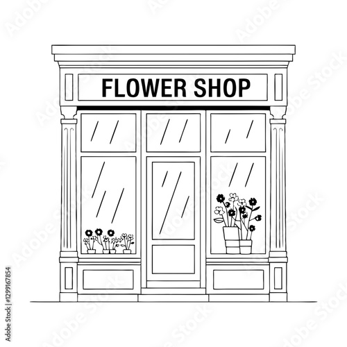 Vector Illustration Classic Flower Shopfront Windows Door Display