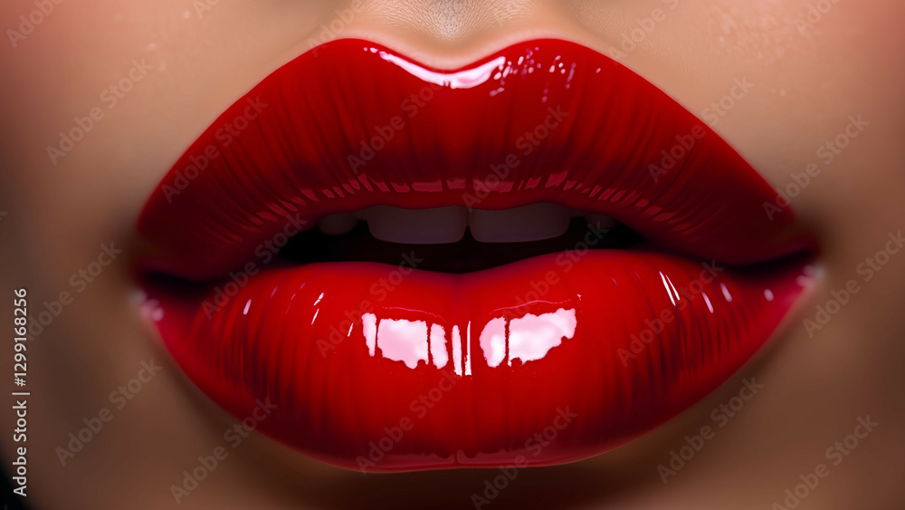 Obraz premium glossy red lips texture sensual makeup