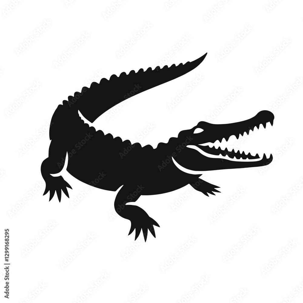 Bold black crocodile skin silhouette with aggressive pose , cut out Bold black crocodile skin silhouette with aggressive pose , cut out