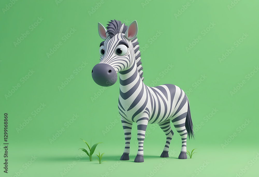 3D Cartoon Zebra on Green Background 3D Cartoon Zebra on Green Background