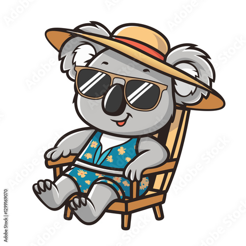 Cute Koala Relaxing in Beach Chair with Sunglasses and Straw Hat Vacation Vibes