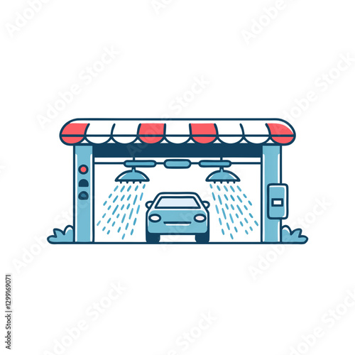 Vector Car Wash Illustration Automated Cleaning Service Convenience Concept