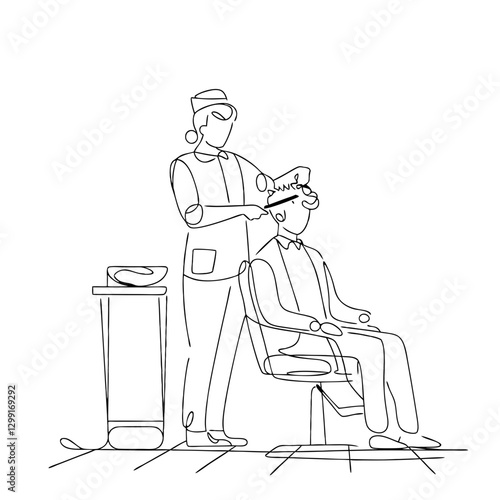 Minimalist Hairdresser Cutting Hair Vector Illustration for Salons and Stylists