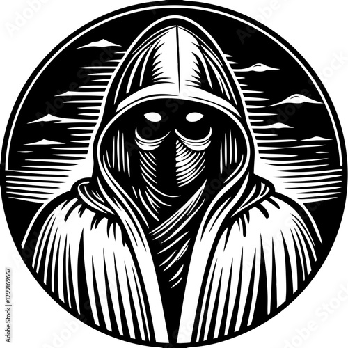 Mysterious Hooded Figure Vector Art for Fantasy Theme Design