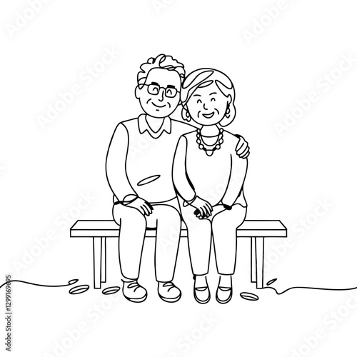 Elderly Couple on Bench Vector Illustration of Love and Companionship