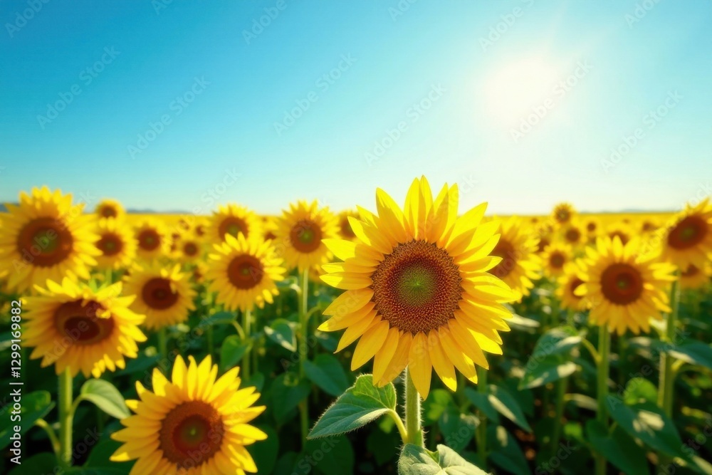 A vibrant field of sunflowers basking in the warm sunlight, showcasing the beauty of nature's golden blooms under a clear blue sky. A vibrant field of sunflowers basking in the warm sunlight, showcasing the beauty of nature's golden blooms under a clear blue sky.