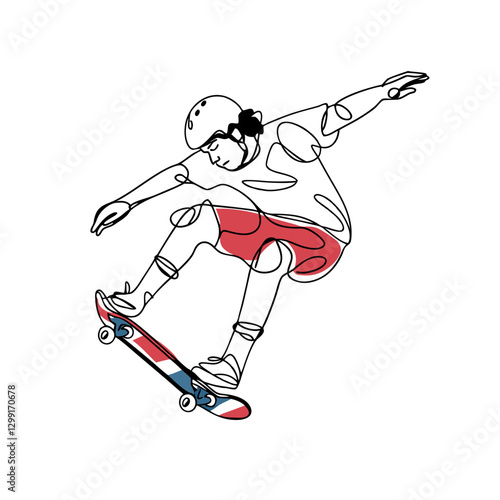 Skateboarding Trick Vector Illustration Minimalist Line Art Youthful Energy