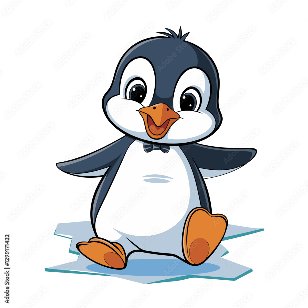 Obraz premium Adorable Cartoon Penguin Sitting on Ice Vector Illustration for Children's Content