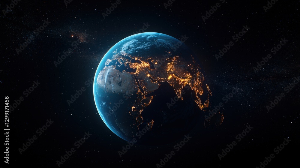 Fototapeta premium Earth at Night, City Lights, Space Background