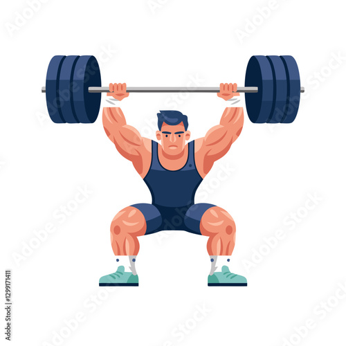 Strong Athlete Weightlifting Heavy Barbell Vector Illustration for Fitness and Gym Concepts