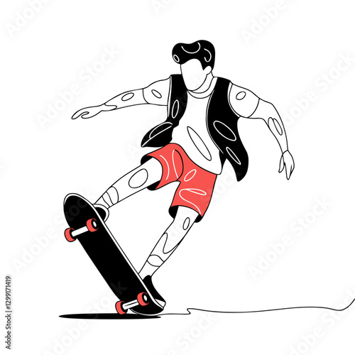 Dynamic Skateboarding Trick Minimalist Vector Illustration