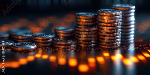 Bitcoin Cryptocurrency Financial Growth: Stacks of Digital Coins Rising on a Chart photo