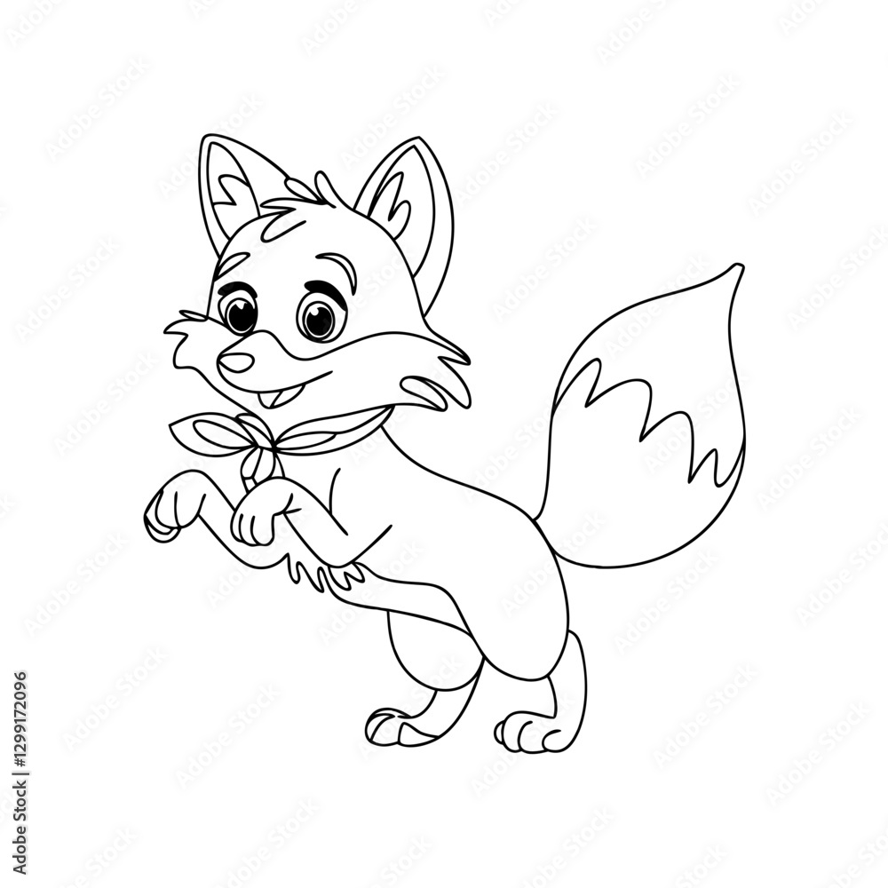 Obraz premium Adorable Fox Cartoon Outline Vector Illustration for Kids Coloring Book