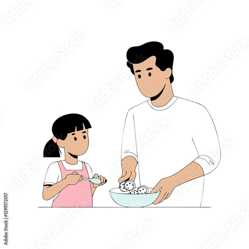 Father Daughter Baking Together Vector Family Cooking Illustration