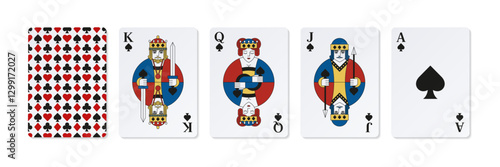 High playing colored cards of Spades.
