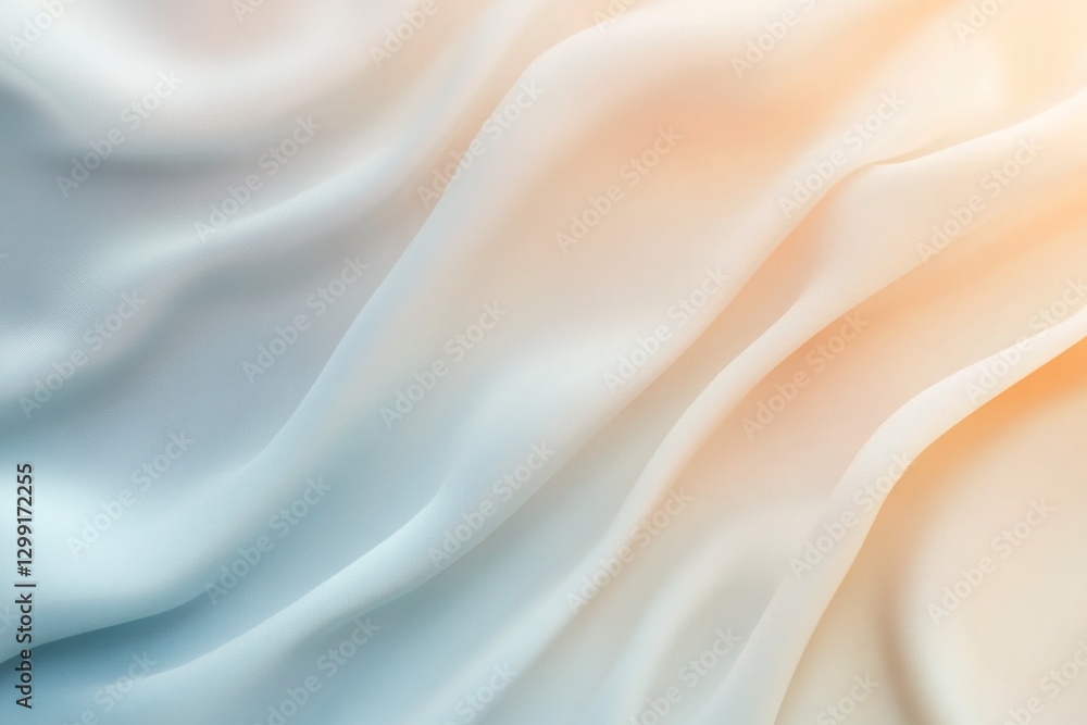 Fototapeta premium Soft and delicate abstract background with flowing silk fabric in light blue and peach tones, smooth waves and folds, for elegant designs, presentations, wallpapers, gentle template, copy space