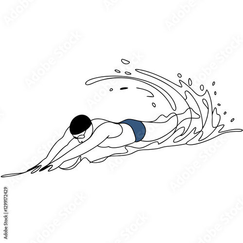 Vector Illustration Competitive Swimmer Diving Splashing Water Sports Theme