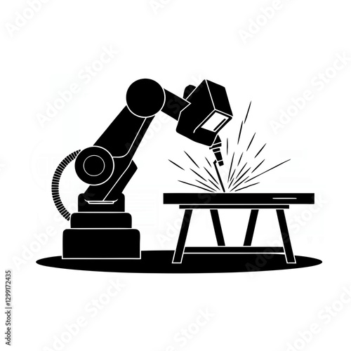 Robotic Arm Welding on Workbench Vector for Industrial Automation Illustration