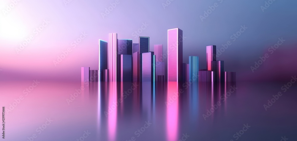 Fototapeta premium A futuristic city skyline softly blurred into glowing neon lights, forming a cyberpunk-inspired dreamscape