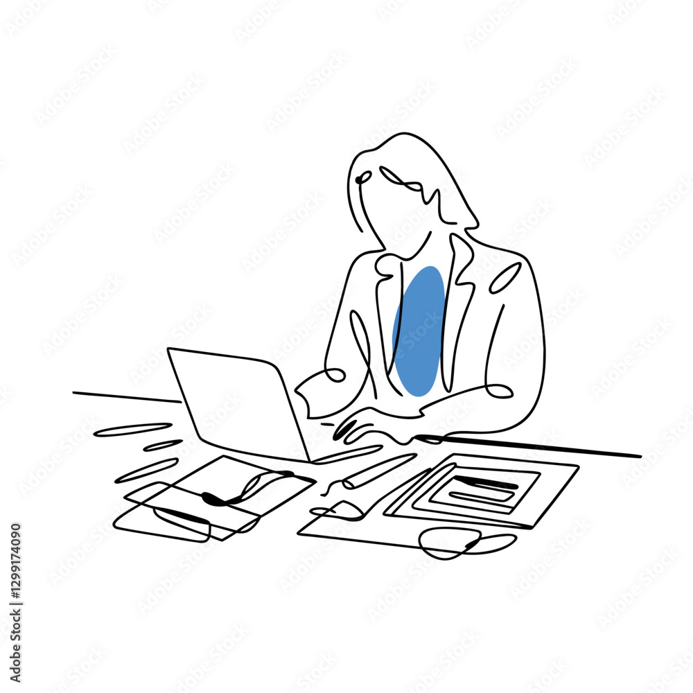Business Professional Working on Laptop Vector Line Art Illustration Business Professional Working on Laptop Vector Line Art Illustration
