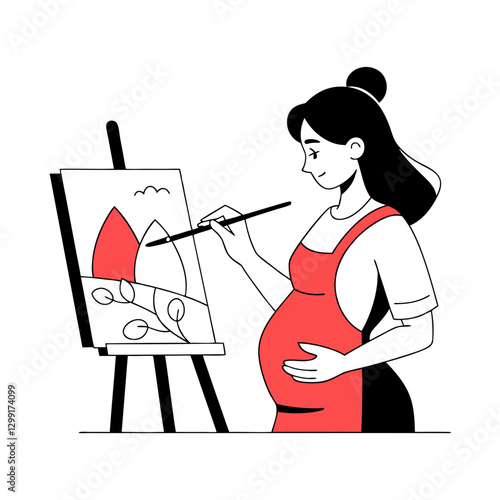 Pregnant Woman Engaged in Painting Art Vector Illustration for Creative Design Use