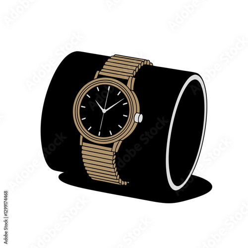 Elegant Gold Wristwatch on Display Stand Vector Illustration