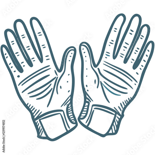 Vector Illustration of Protective Work Gloves in Blue Outline Design