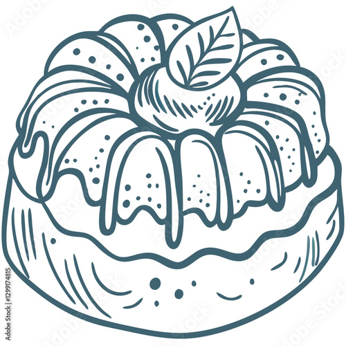 Delicious Bundt Cake with Leaf Topping Vector Illustration for Bakery and Dessert Designs