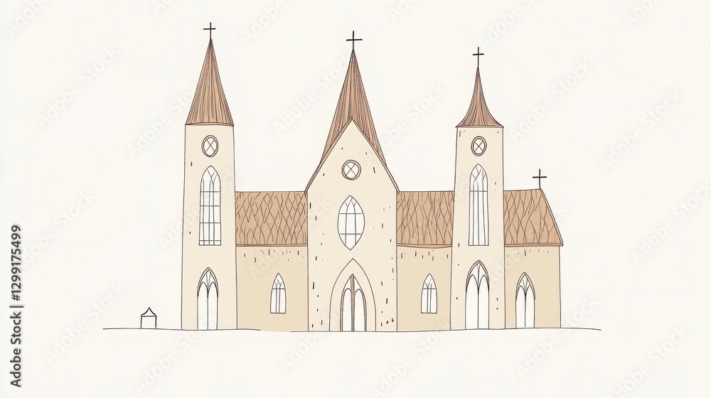 Simple Beige Church Illustration Minimalist Architecture Drawing Simple Beige Church Illustration Minimalist Architecture Drawing