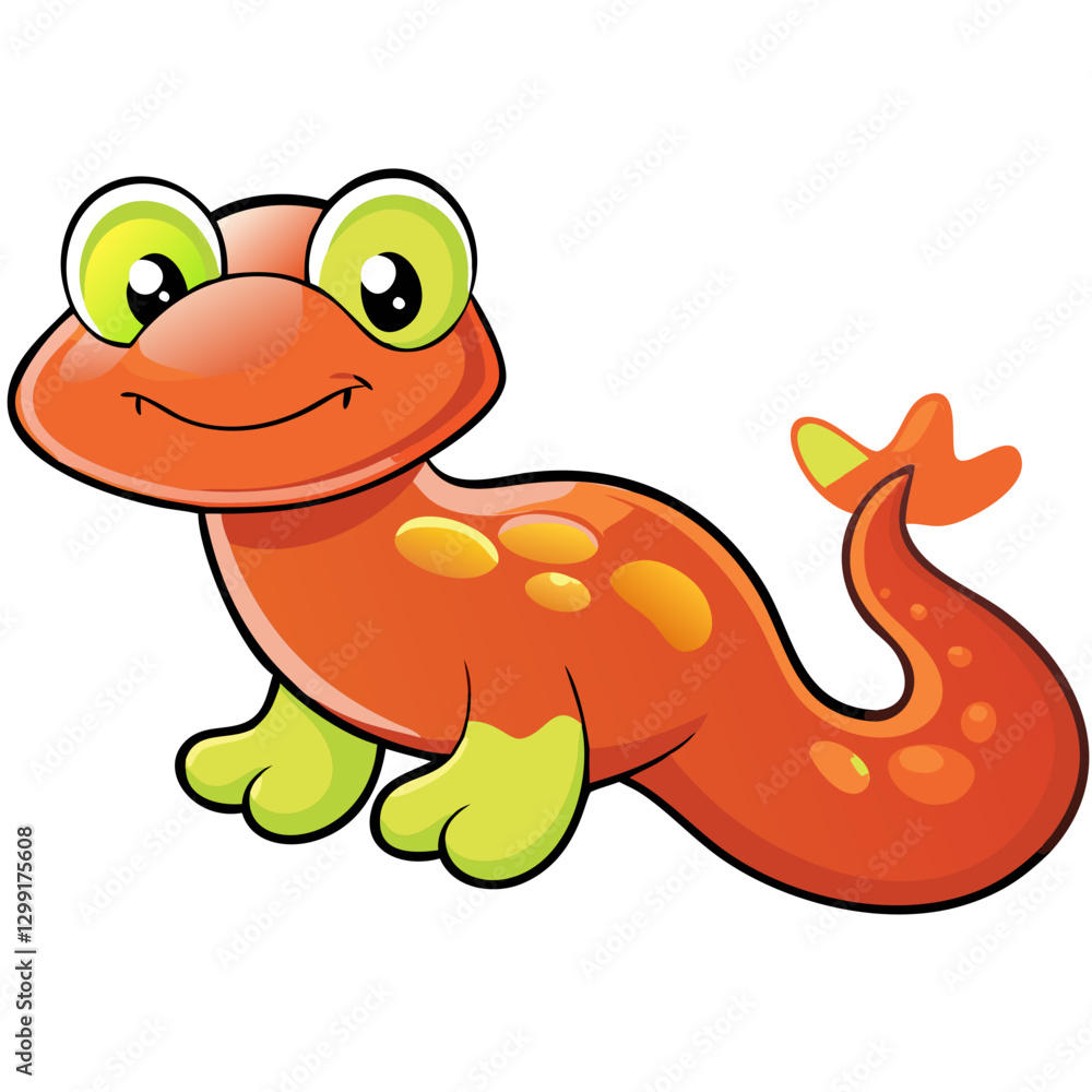 Fototapeta premium Cute Orange Cartoon Salamander with Big Eyes and Smiling Face Vector Art