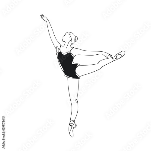 Elegant Ballerina in Dance Pose Line Art Minimalist Vector Illustration