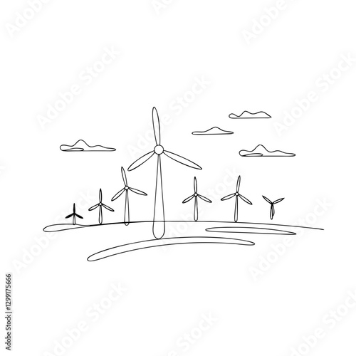 Wind Turbine Farm Vector Illustration Renewable Energy Landscape with Minimalist Style