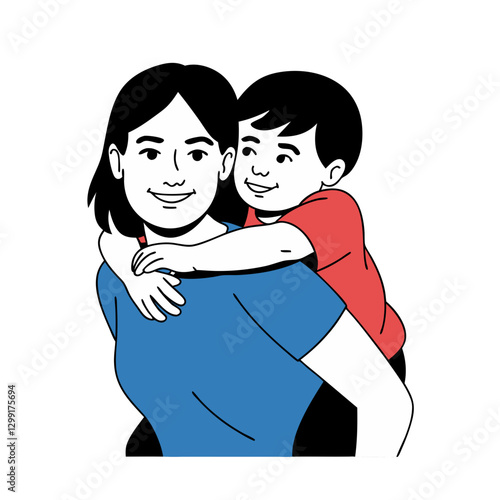 Mother and Child Piggyback Ride Happy Family Vector Illustration