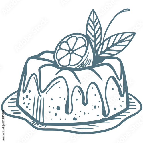 Delicious Lemon Drizzle Cake Illustration with Fresh Citrus and Leaves