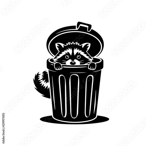 Raccoon Hiding in Trash Can Vector Illustration for Wildlife and Urban Themes