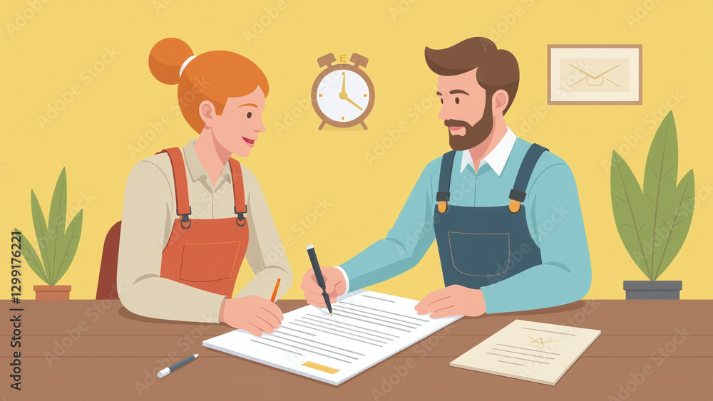 Contract signed by home renovation expert for homeowners project remodelling work. Contract signed by home renovation expert for homeowners project remodelling work.