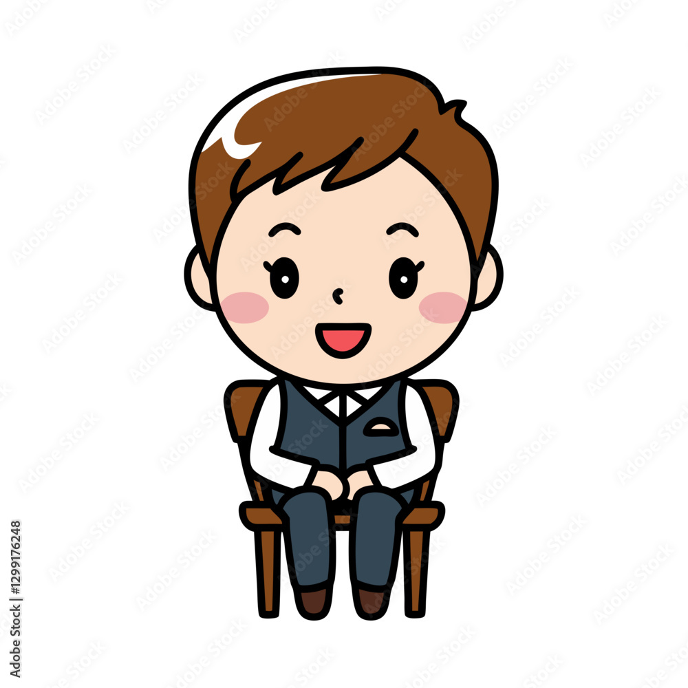 Cute Cartoon Character in Business Attire Sitting on Chair Vector Illustration Cute Cartoon Character in Business Attire Sitting on Chair Vector Illustration