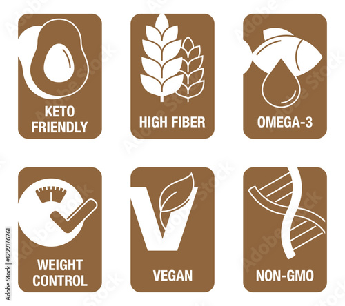 Main features icons for food dietary supplement labeling