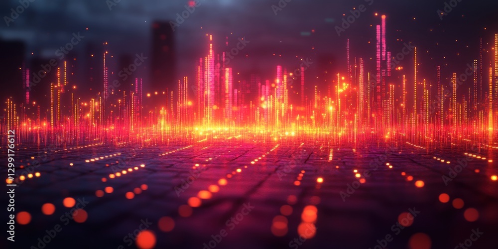 Fototapeta premium Neon Cityscape: A Digital Metropolis at Night