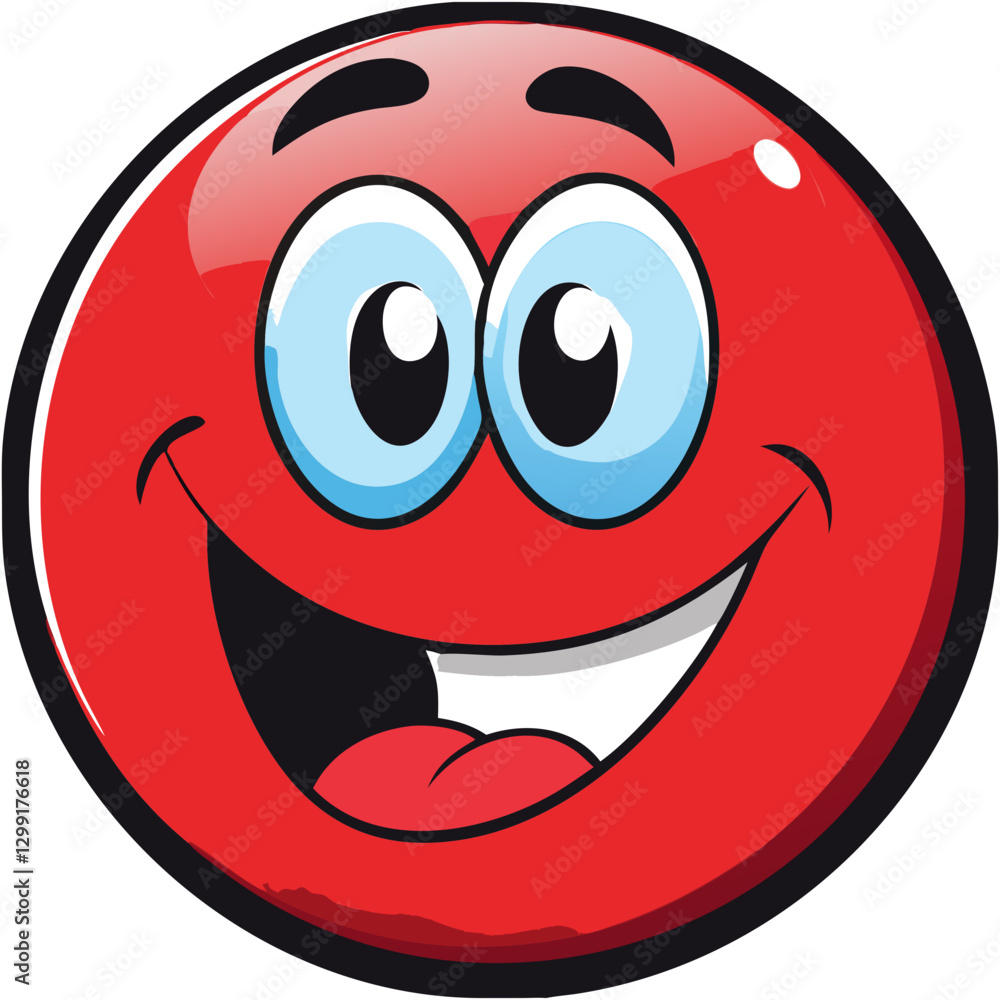 Happy Red Cartoon Smiley Face with Big Eyes and Smile Vector Happy Red Cartoon Smiley Face with Big Eyes and Smile Vector