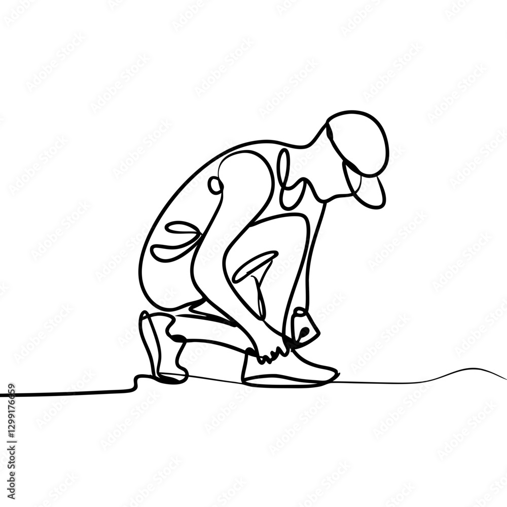 Continuous Line Art Athlete Tying Shoelaces Minimalist Vector Illustration Continuous Line Art Athlete Tying Shoelaces Minimalist Vector Illustration