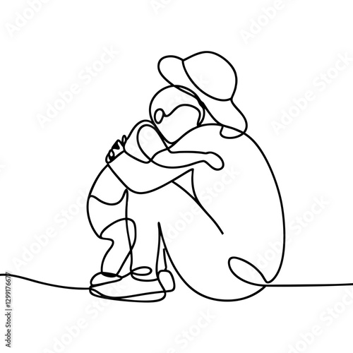 Continuous Line Art Mother Child Embrace Heartfelt Parenting Bond
