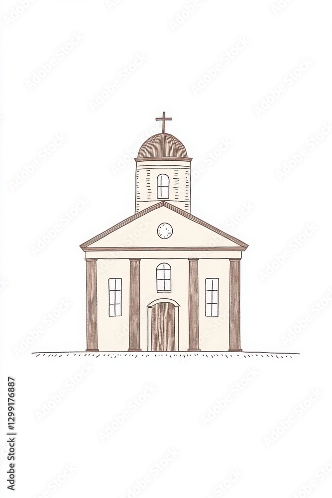 Simple Beige Church Illustration with Brown Columns and Cross Simple Beige Church Illustration with Brown Columns and Cross