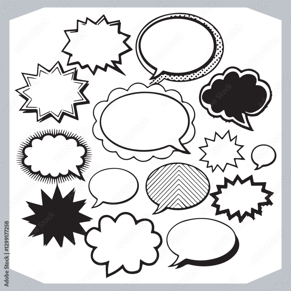 Outline Speech Bubbles in Various Shapes Hand Drawn Doodle Pack