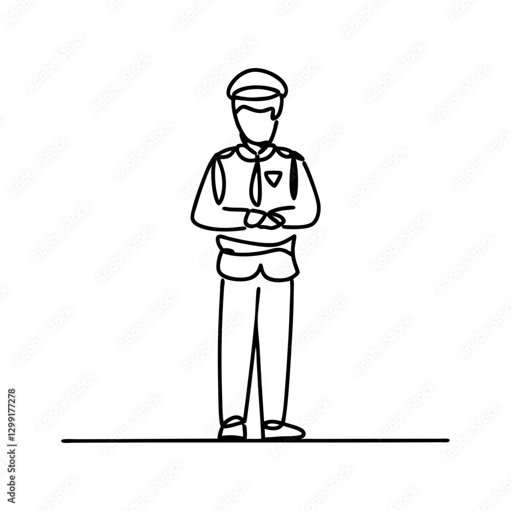 Vector Illustration Policeman Standing With Crossed Arms Simple Line Art Vector Illustration Policeman Standing With Crossed Arms Simple Line Art