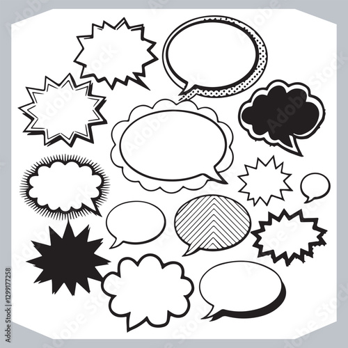 Obraz na płótnie Outline Speech Bubbles in Various Shapes Hand Drawn Doodle Pack w salonie