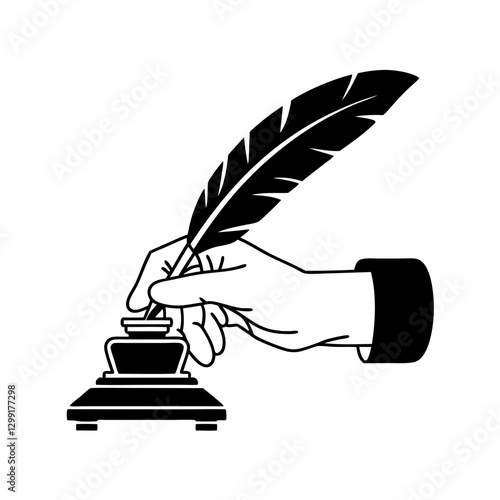 Quill Pen Hand Writing Ink Well Vector Art Illustration for Literary Creative Design