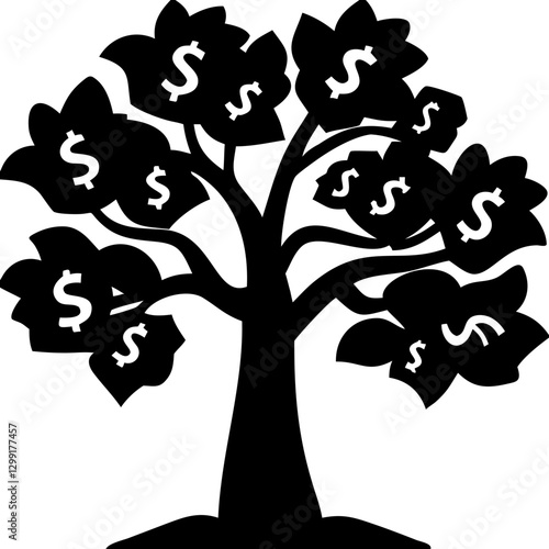 Money Tree Vector with Dollar Sign Leaves for Financial Growth and Wealth Concepts