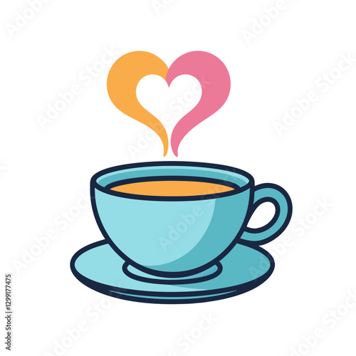 Colorful Heart Shaped Steam over Blue Coffee Cup Vector for Cozy Cafe Vibes